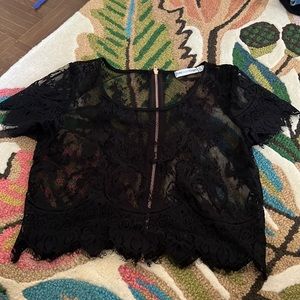 lace crop top with rose gold zipper